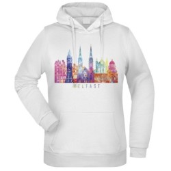 Felpa Belfast fantasia cappuccio bianca acquarello paesaggi mondo n.143 uomo donna bambino