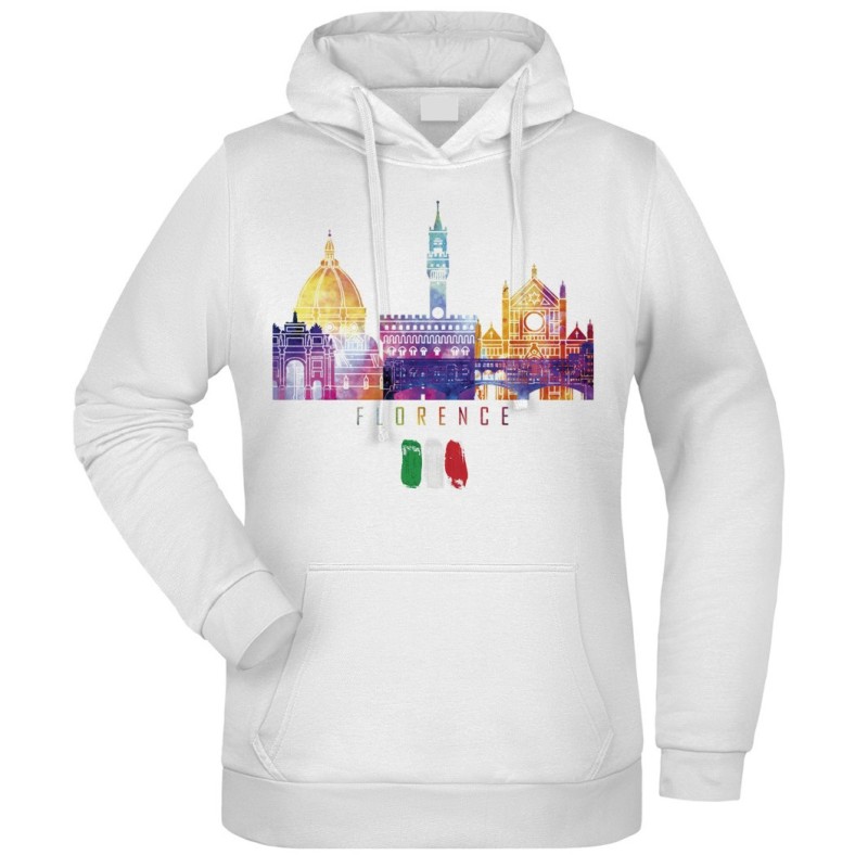 Felpa Firenze con Bandiera fantasia cappuccio bianca acquarello paesaggi mondo n.150 uomo donna bambino