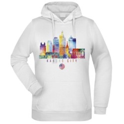 Felpa Kansas City fantasia cappuccio bianca acquarello paesaggi mondo n.153 uomo donna bambino