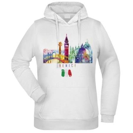 Felpa Venezia Colorata fantasia cappuccio bianca acquarello paesaggi mondo n.154 uomo donna bambino