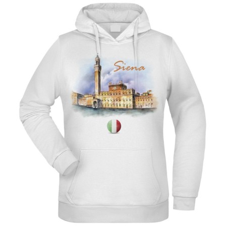 Felpa Siena fantasia cappuccio bianca acquarello paesaggi mondo n.158 uomo donna bambino