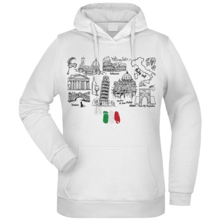 Felpa Monumenti d'Italia fantasia cappuccio bianca acquarello paesaggi mondo n.164 uomo donna bambino