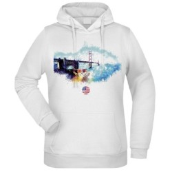 Felpa immagine Golden Gate Bridge fantasia cappuccio bianca acquarello paesaggi mondo n.185 uomo donna bambino