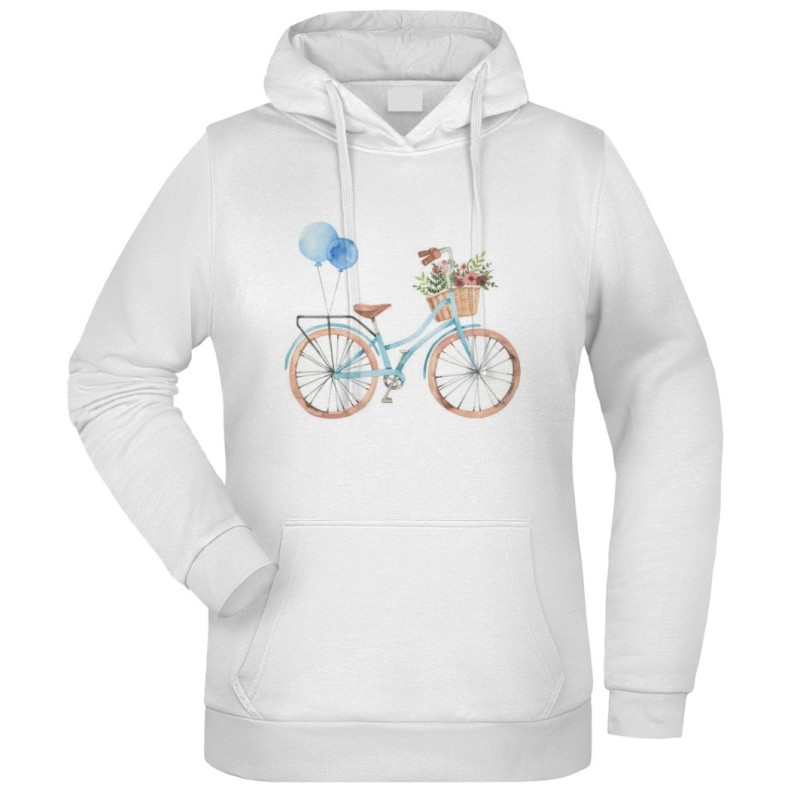 Felpa bicicletta con fiori fantasia cappuccio bianca acquarello paesaggi mondo n.190 uomo donna bambino