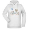 Felpa bicicletta con fiori fantasia cappuccio bianca acquarello paesaggi mondo n.190 uomo donna bambino