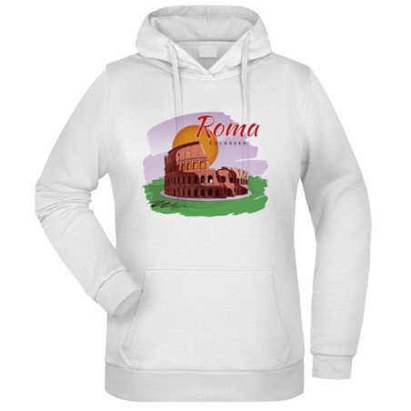 Felpa Roma con Sole fantasia cappuccio bianca acquarello paesaggi mondo n.209 uomo donna bambino