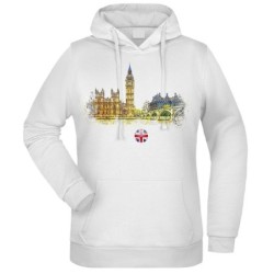 Felpa Big Ben Londra fantasia cappuccio bianca acquarello paesaggi mondo n.223 uomo donna bambino