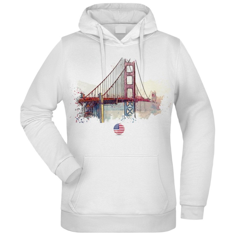 Felpa Ponte Golden Gate San Francisco fantasia cappuccio bianca acquarello paesaggi mondo n.224 uomo donna bambino