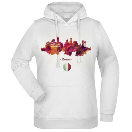 Felpa Roma Bandiera Italiana fantasia cappuccio bianca acquarello paesaggi mondo n.238 uomo donna bambino