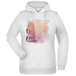 Felpa Colosseo Rosa fantasia cappuccio bianca acquarello paesaggi mondo n.245 uomo donna bambino