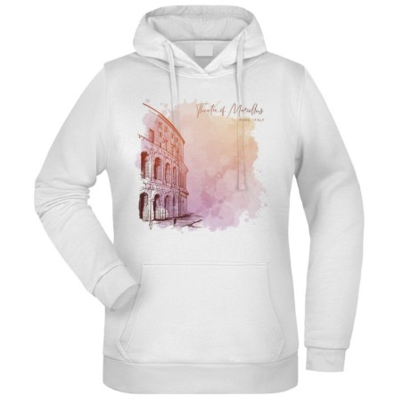 Felpa Colosseo Rosa fantasia cappuccio bianca acquarello paesaggi mondo n.245 uomo donna bambino