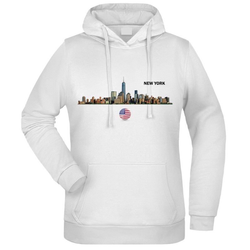 Felpa panorama New York fantasia cappuccio bianca acquarello paesaggi mondo n.247 uomo donna bambino