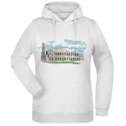 Felpa Colosseo Disegnato fantasia cappuccio bianca acquarello paesaggi mondo n.259 uomo donna bambino