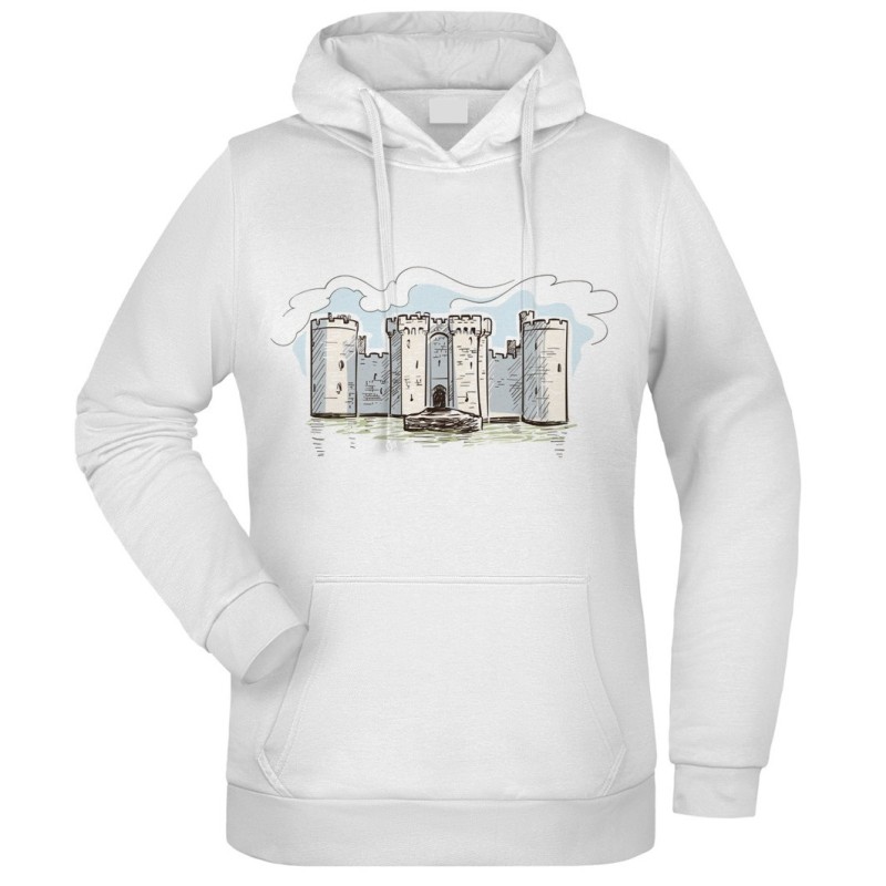 Felpa Castello fantasia cappuccio bianca acquarello paesaggi mondo n.260 uomo donna bambino