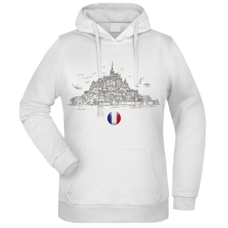 Felpa Francia Mont Saint Michel fantasia cappuccio bianca acquarello paesaggi mondo n.263 uomo donna bambino