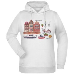 Felpa oggetti Amsterdam Olanda fantasia cappuccio bianca acquarello paesaggi mondo n.273 uomo donna bambino