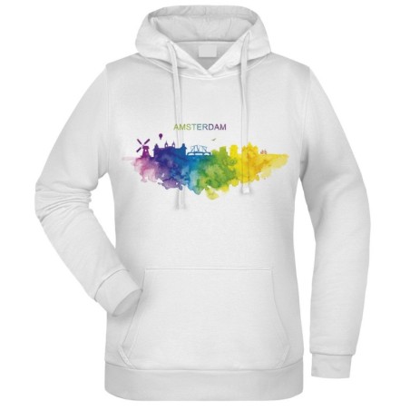 Felpa Amstrerdam a colori fantasia cappuccio bianca acquarello paesaggi mondo n.280 uomo donna bambino