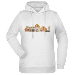 Felpa città Italiane fantasia cappuccio bianca acquarello paesaggi mondo n.286 uomo donna bambino