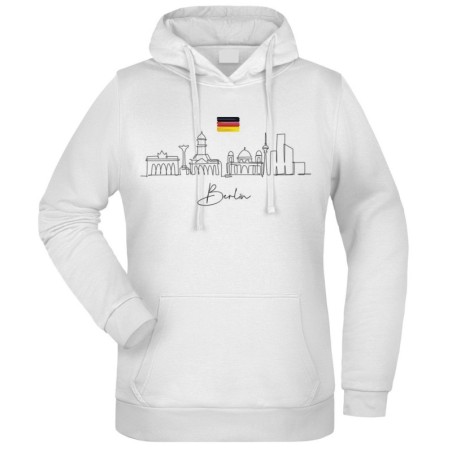 Felpa Berlino fantasia cappuccio bianca acquarello paesaggi mondo n.289 uomo donna bambino