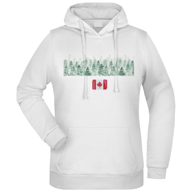 Felpa Canada Bosco fantasia cappuccio bianca acquarello paesaggi mondo n.296 uomo donna bambino