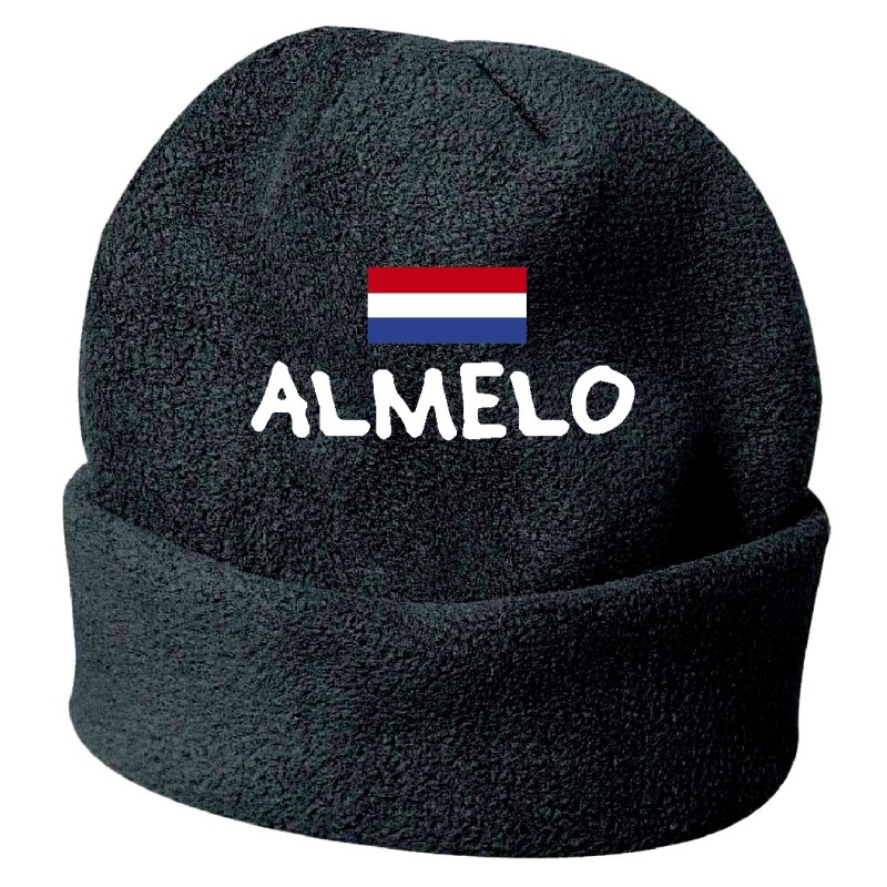 Cappello invernale Almelo Olanda nero ricamato in pile / polar taglia unica / cod. 59 uomo - donna