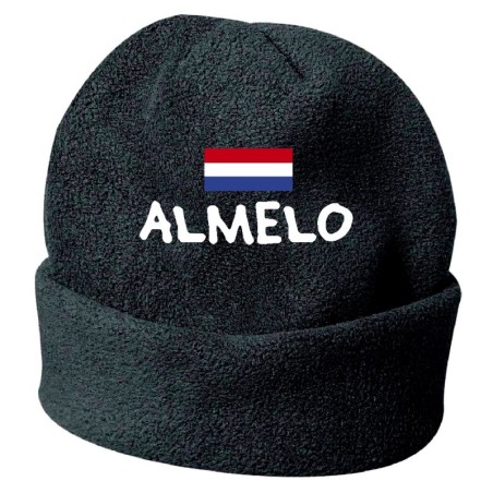 Cappello invernale Almelo Olanda nero ricamato in pile / polar taglia unica / cod. 59 uomo - donna