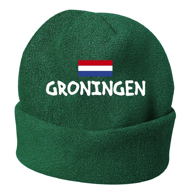 Cappello invernale Groningen Olanda verde ricamato in pile / polar taglia unica / cod. 54 uomo - donna