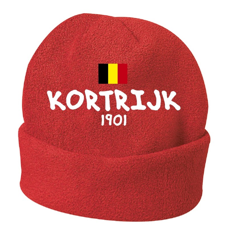 Cappello invernale Kortrijk Belgio rosso ricamato in pile / polar taglia unica / cod. 23 uomo - donna