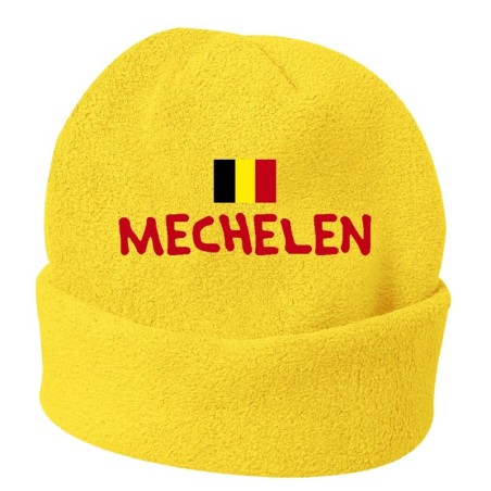 Cappello invernale Mechelen Belgio giallo ricamato in pile / polar taglia unica / cod. 24 uomo - donna