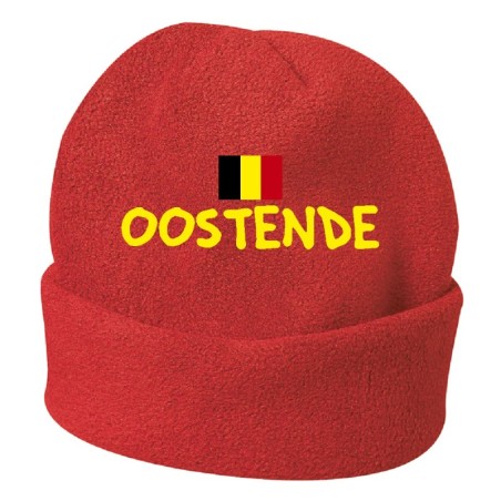 Cappello invernale Oostende Belgio rosso ricamato in pile / polar taglia unica / cod. 25 uomo - donna