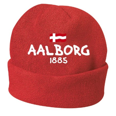 Cappello invernale rosso AAlborg Danimarca ricamato in pile / polar taglia unica / cod. 4 uomo - donna