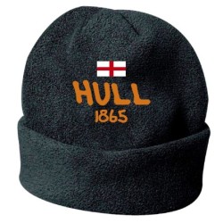 Cappello invernale Hull Inghilterra nero ricamato in pile / polar taglia unica / cod. 10 uomo-donna