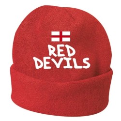 Cappello invernale Red Devils Inghilterra rosso ricamato in pile / polar taglia unica / cod. 14 uomo-donna