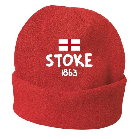 Cappello invernale Stoke 1863 rosso Inghilterra ricamato in pile / polar taglia unica / cod. 17 uomo-donna