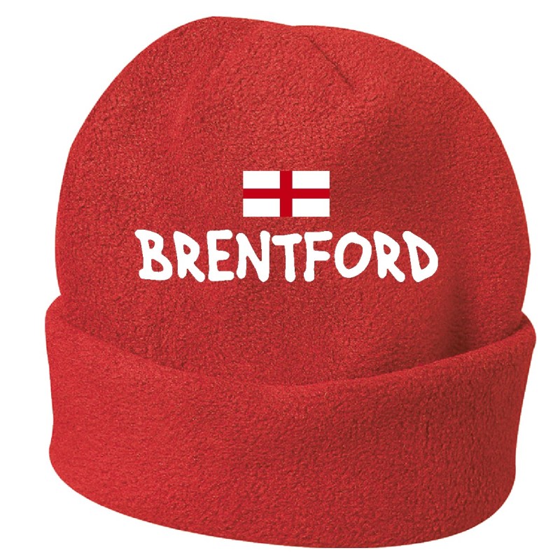 Cappello invernale Brentford Inghilterra rosso ricamato in pile / polar taglia unica / cod. 8