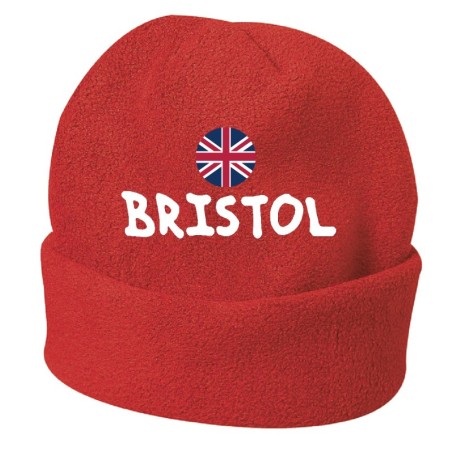 Cappello invernale Bristol Inghilterra rosso ricamato in pile / polar taglia unica / cod. 10