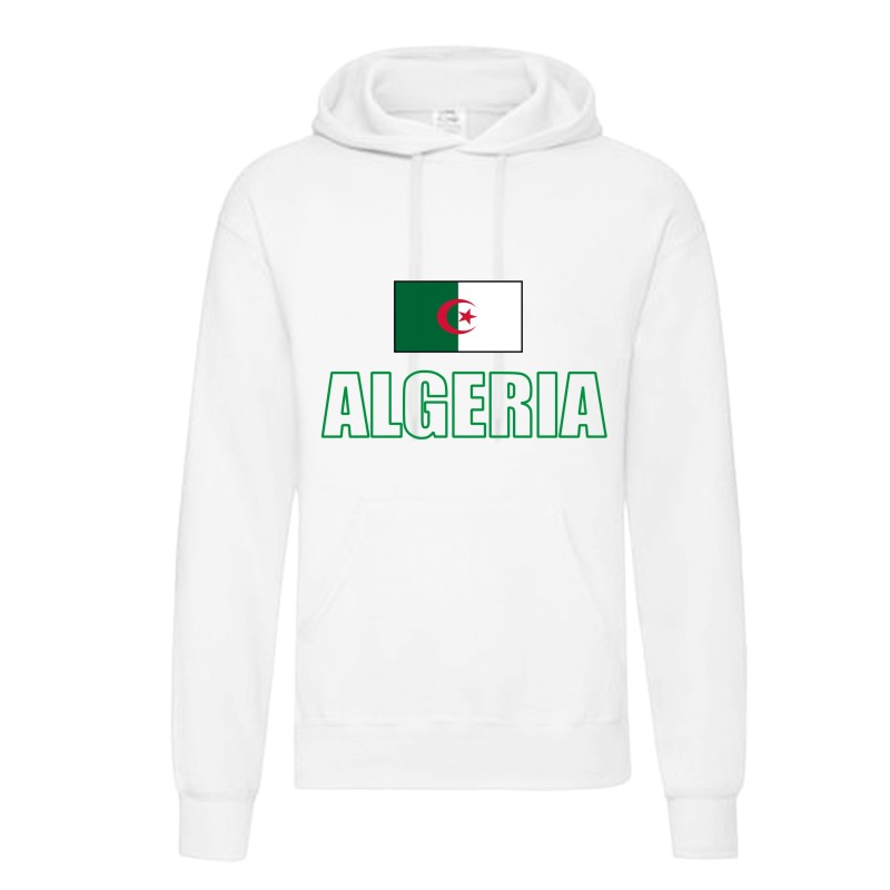 Felpa bianca ALGERIA cappuccio tasconi bandiera uomo donna