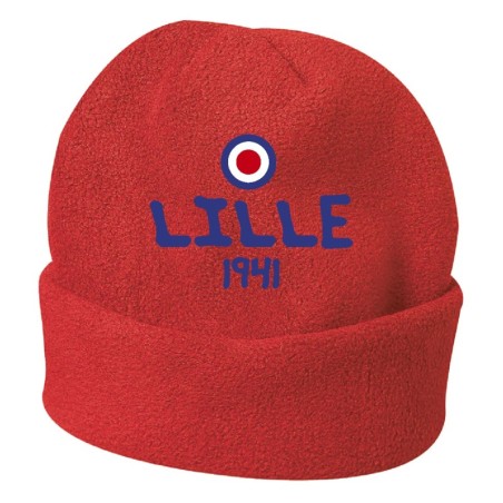 Cappello invernale Lille Francia rosso ricamato in pile / polar taglia unica / cod. 38