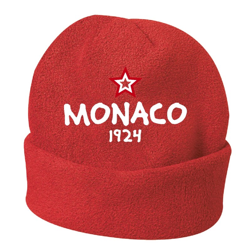 Cappello invernale Monaco 1924 rosso ricamato in pile / polar taglia unica / cod. 29