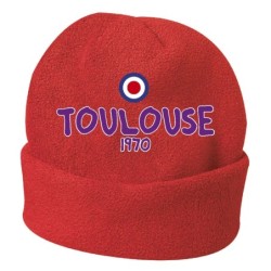 Cappello invernale Toulouse Francia rosso ricamato in pile / polar taglia unica / cod. 47