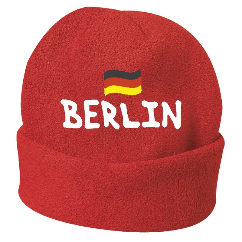 Cappello invernale Berlino Germania rosso ricamato in pile / polar taglia unica / cod. 28