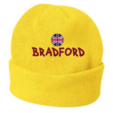 Cappello invernale Bradford UK giallo ricamato in pile / polar taglia unica / cod. 187