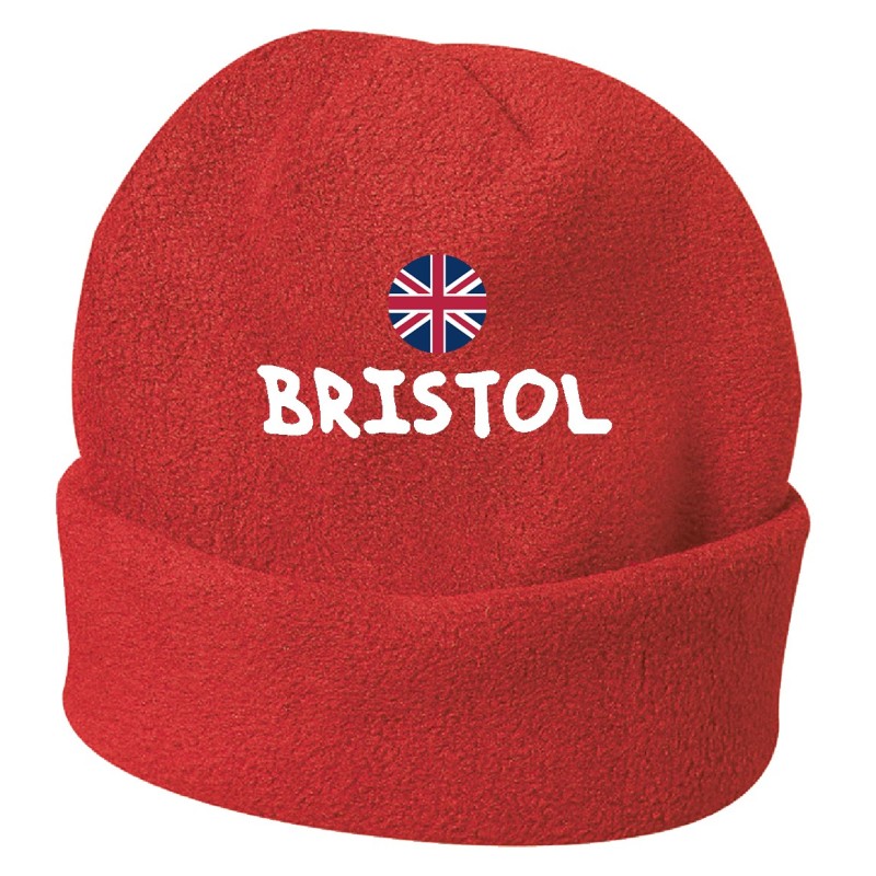 Cappello invernale Bristol UK rosso ricamato in pile / polar taglia unica / cod. 188