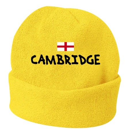 Cappello invernale Cambridge Uk giallo ricamato in pile / polar taglia unica / cod. 211