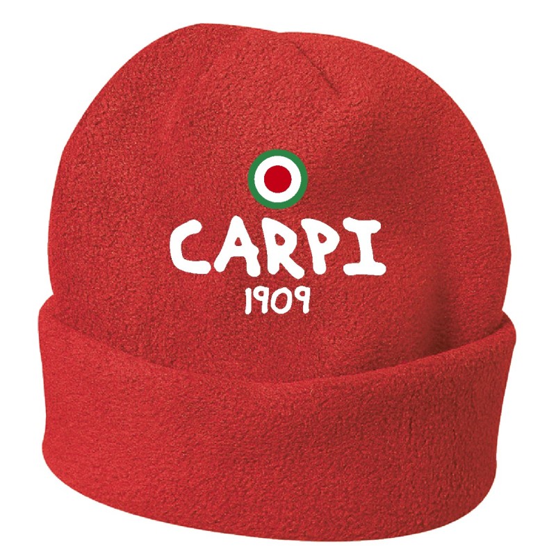 Cappello invernale Carpi 1909 rosso ricamato in pile / polar taglia unica / cod. 68