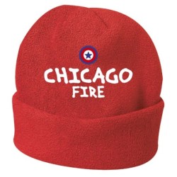 Cappello invernale Chicago fire USA rosso ricamato in pile / polar taglia unica / cod. 84