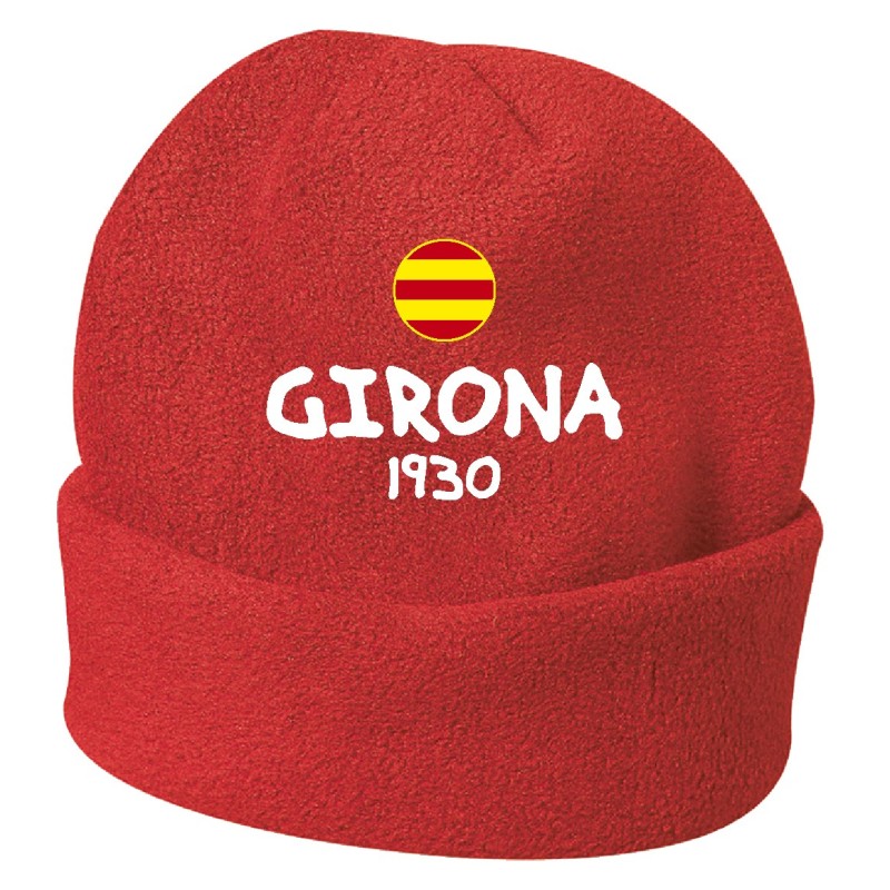 Cappello invernale Girona Spagna rosso ricamato in pile / polar taglia unica / cod. 162