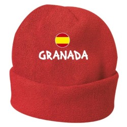 Cappello invernale Granada Spagna rosso ricamato in pile / polar taglia unica / cod. 138