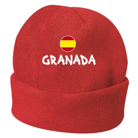 Cappello invernale Granada Spagna rosso ricamato in pile / polar taglia unica / cod. 138