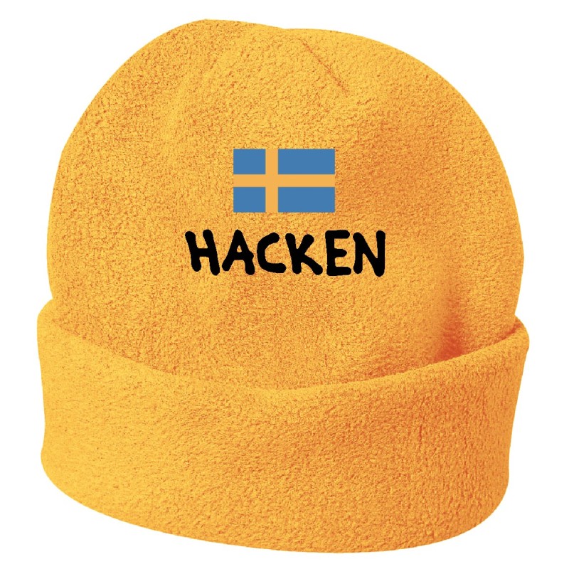 Cappello invernale Hacken Svezia giallo ricamato in pile / polar taglia unica / cod. 173